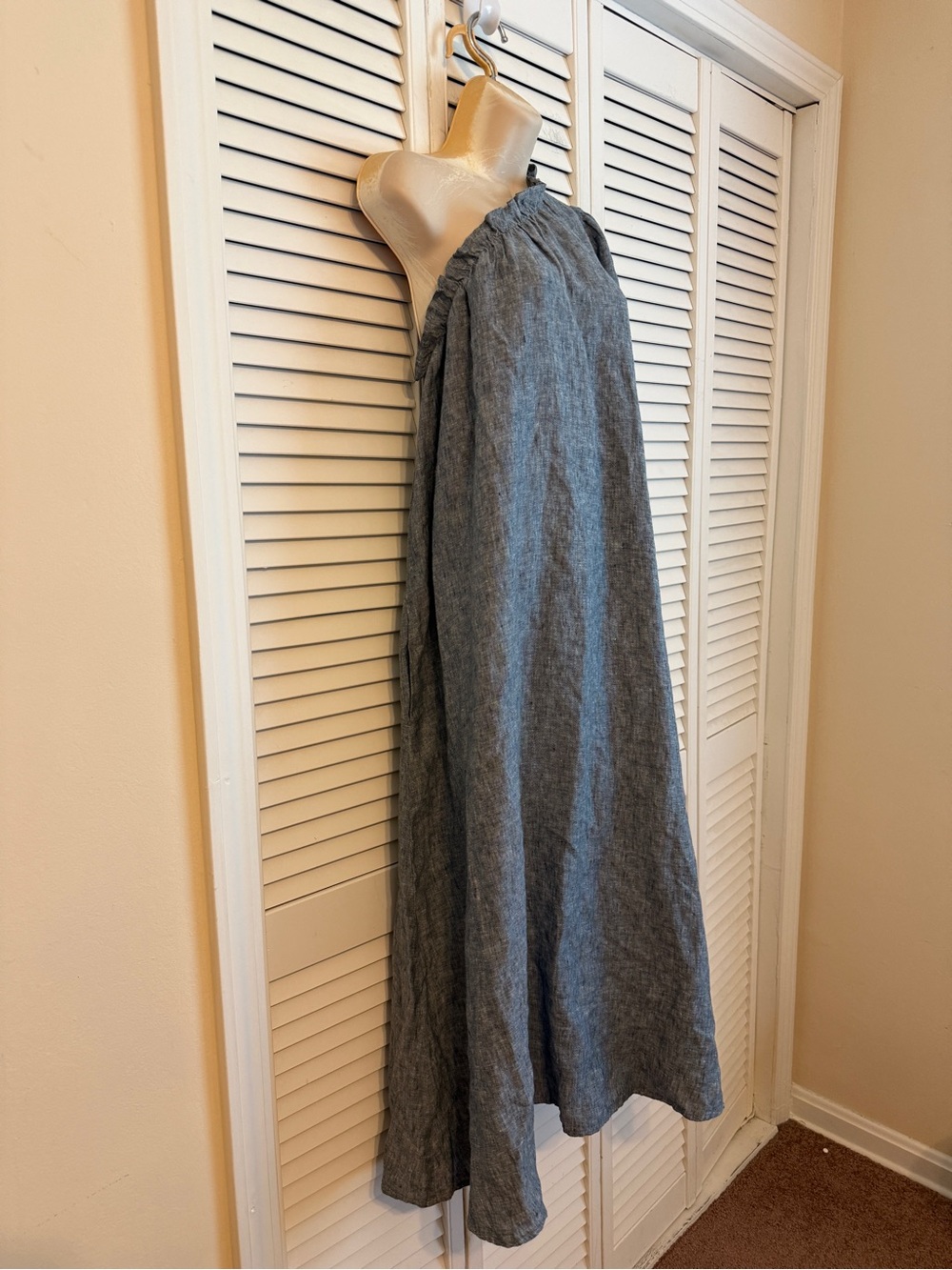 Lake Milly Midi Dress Navy Blue Linen Small Ruffle Coastal Nautical Beach Resort - Picture 4 of 9